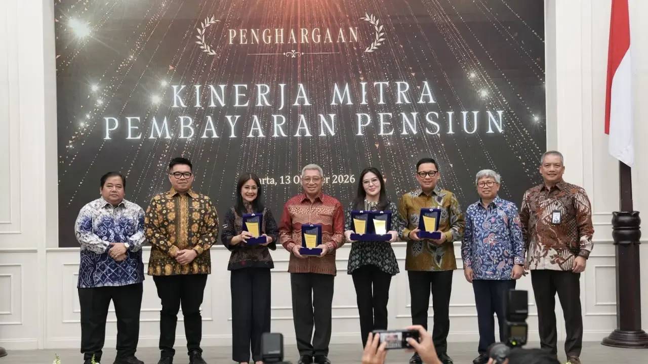 PT TASPEN (Persero) memberikan apresiasi kepada para Mitra Pembayaran Pensiun dalam Rapat Koordinasi Evaluasi Mitra Pembayaran Pensiun di Aula Gedung Yusuf Anwar, Kompleks Kantor Pusat Ditjen Perbendaharaan, Jakarta, Selasa (13/10/2026).