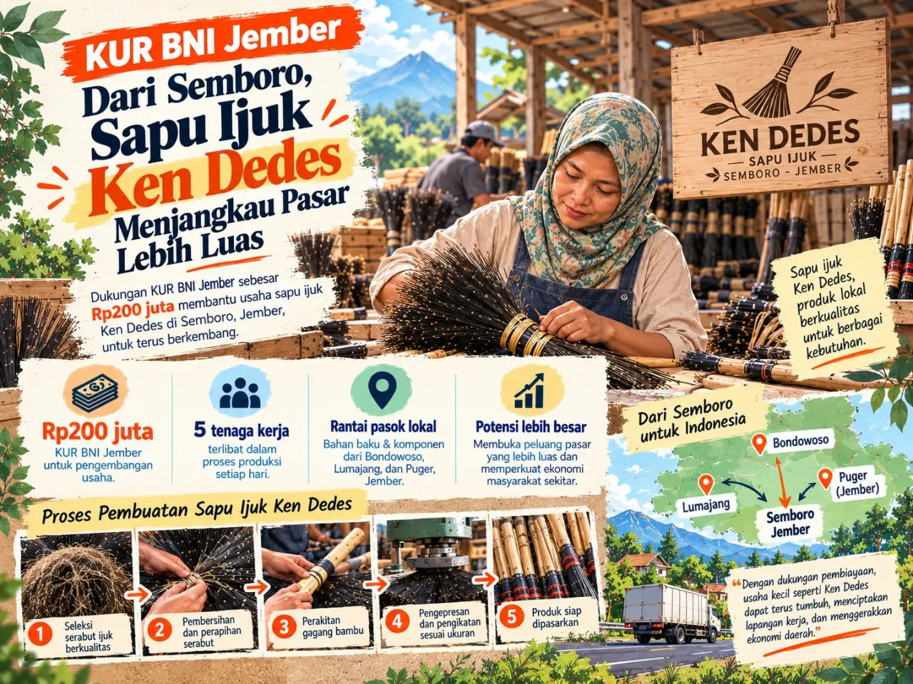 Usaha Sapu Ijuk Ken Dedes di Jember Terus Berkembang, BNI Bantu Lewat KUR Rp200 Juta